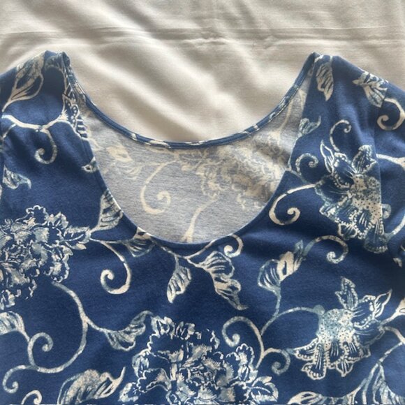 Chaps Ladies Dress XL Blue White Paisley Floral Short Sleeves Read - Picture 4 of 9